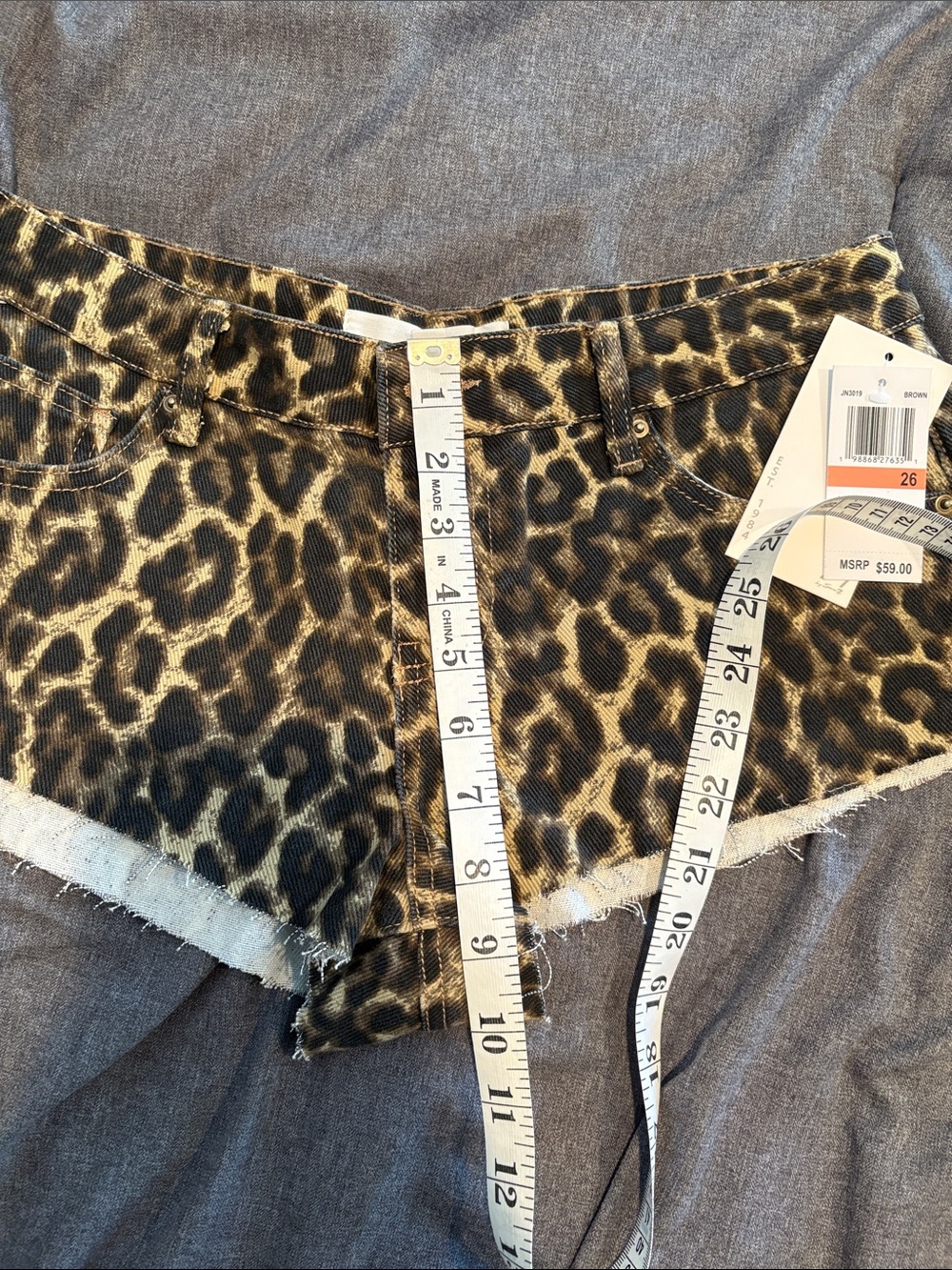 Leopard Print Denim Cutoff Shorts - Women's Animal Print 26 - Picture 4 of 6